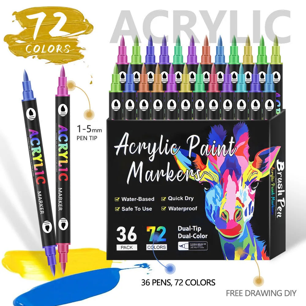Double-headed acrylic marker pen set with washable opaque ink in various colour options
