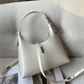 Women's genuine leather dumpling-shaped crossbody shoulder bag in apricot colour with a sandwich pocket.