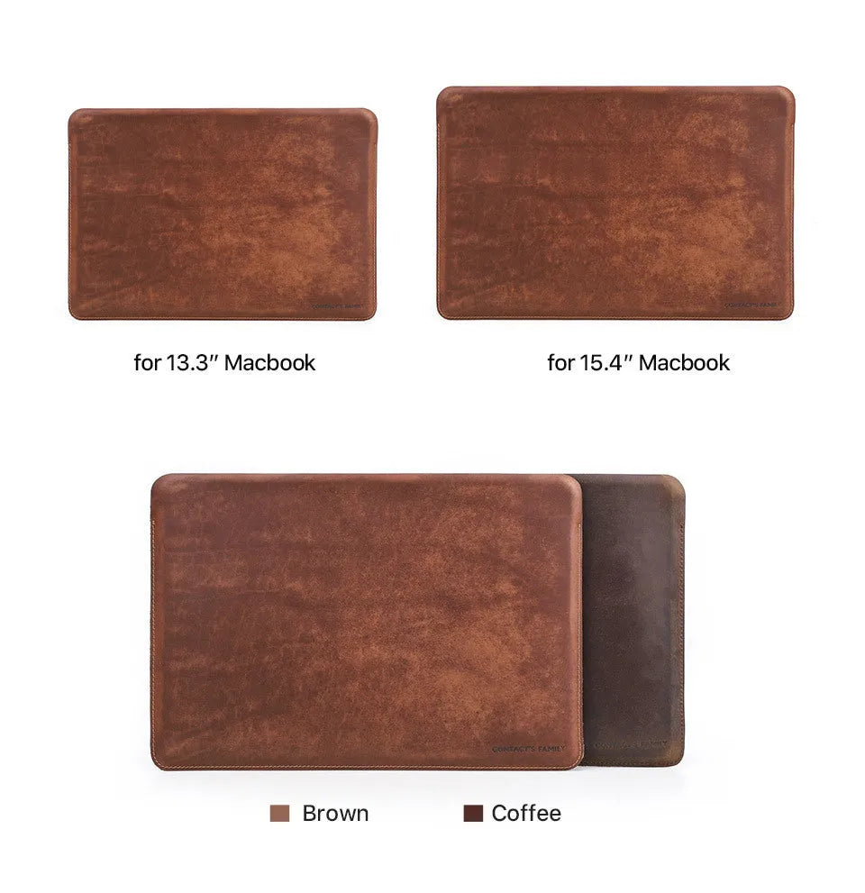 Brown crazy horse leather laptop bag for 13.3-inch MacBook Pro and Air in horizontal style