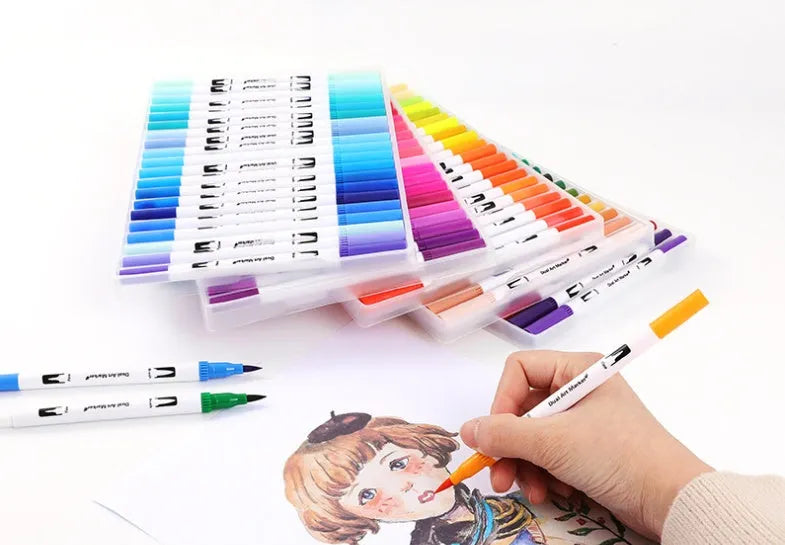 Set of watercolour brush pens in assorted colours for drawing and lettering.