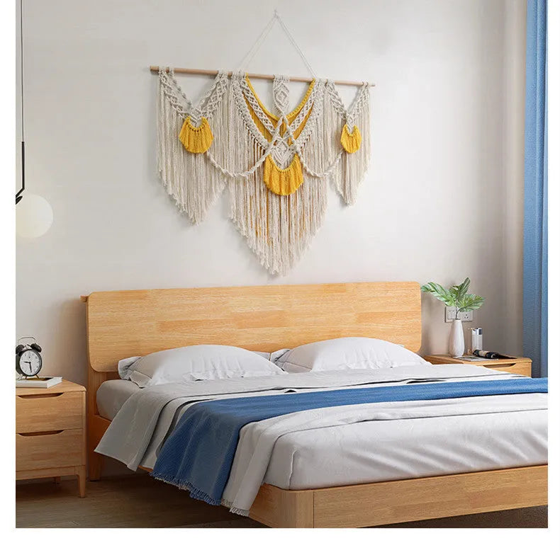 Nordic style creamy white cotton tapestry hand woven textile 120cm by 95cm rectangle wall hanging