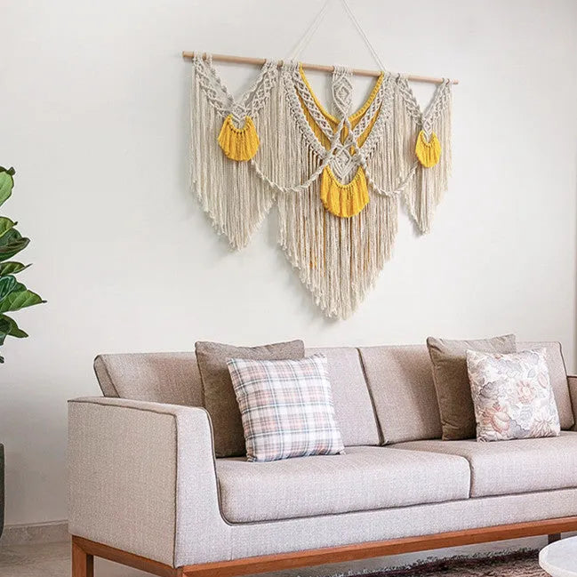 Nordic style creamy white cotton tapestry hand woven textile 120cm by 95cm rectangle wall hanging