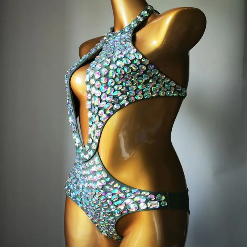 Women's one-piece mesh diamond swimsuit in nylon fabric, shown in available colours.