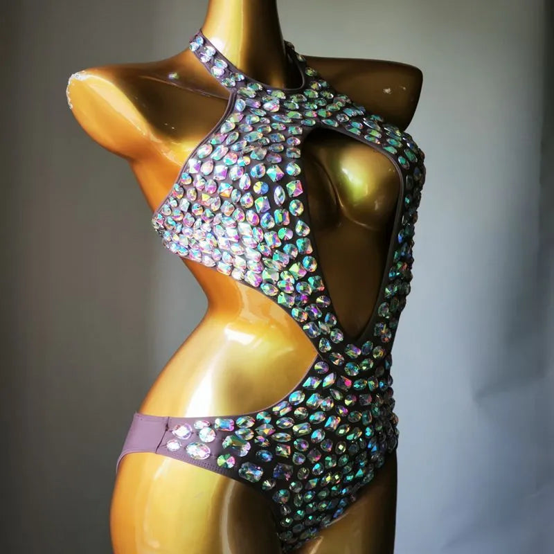 Women's one-piece mesh diamond swimsuit in nylon fabric, shown in available colours.