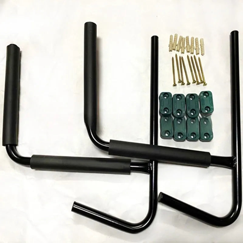 Carbon steel kayak and surfboard wall hanger rack for garage storage