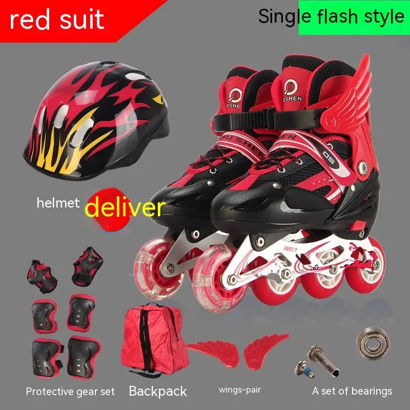 Children's adjustable roller skates in multiple colours with helmet and protective gear