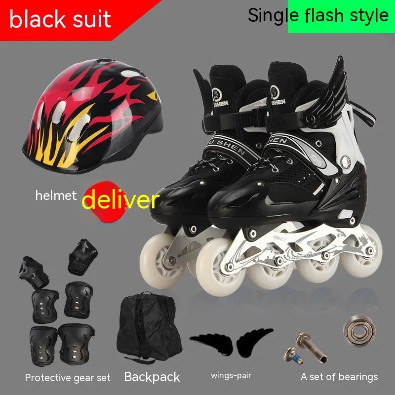 Children's adjustable roller skates in multiple colours with helmet and protective gear