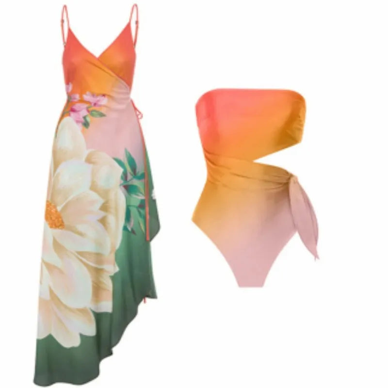 French retro printed women's one-piece swimsuit on hanger