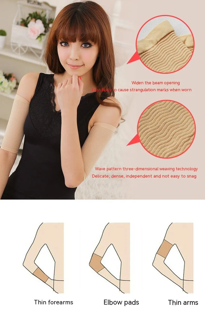 Women's free size shaping arm sleeves in black and skin colour made from nylon fabric