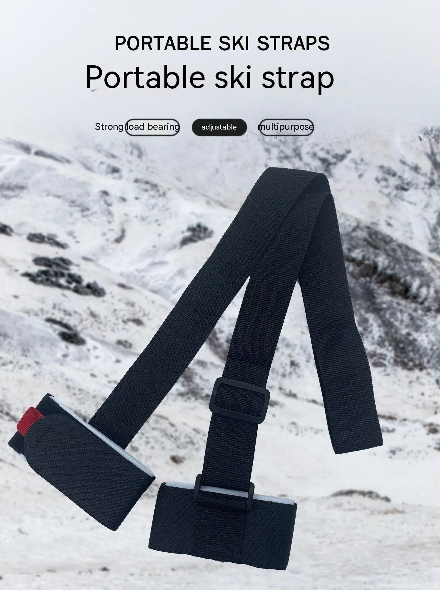 Adjustable hook and loop shoulder strap for portable ski sled transport in multiple colours