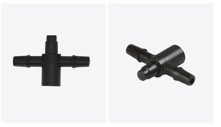 PE plastic tee water distributor joint for irrigation systems.