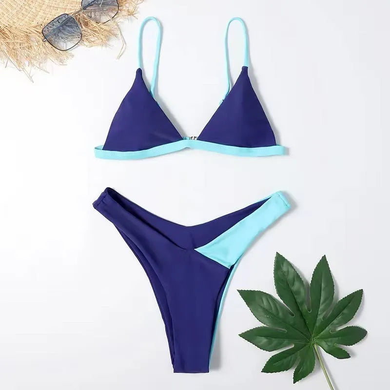 Women's European style nylon bikini set with bra and matching briefs in pattern colours