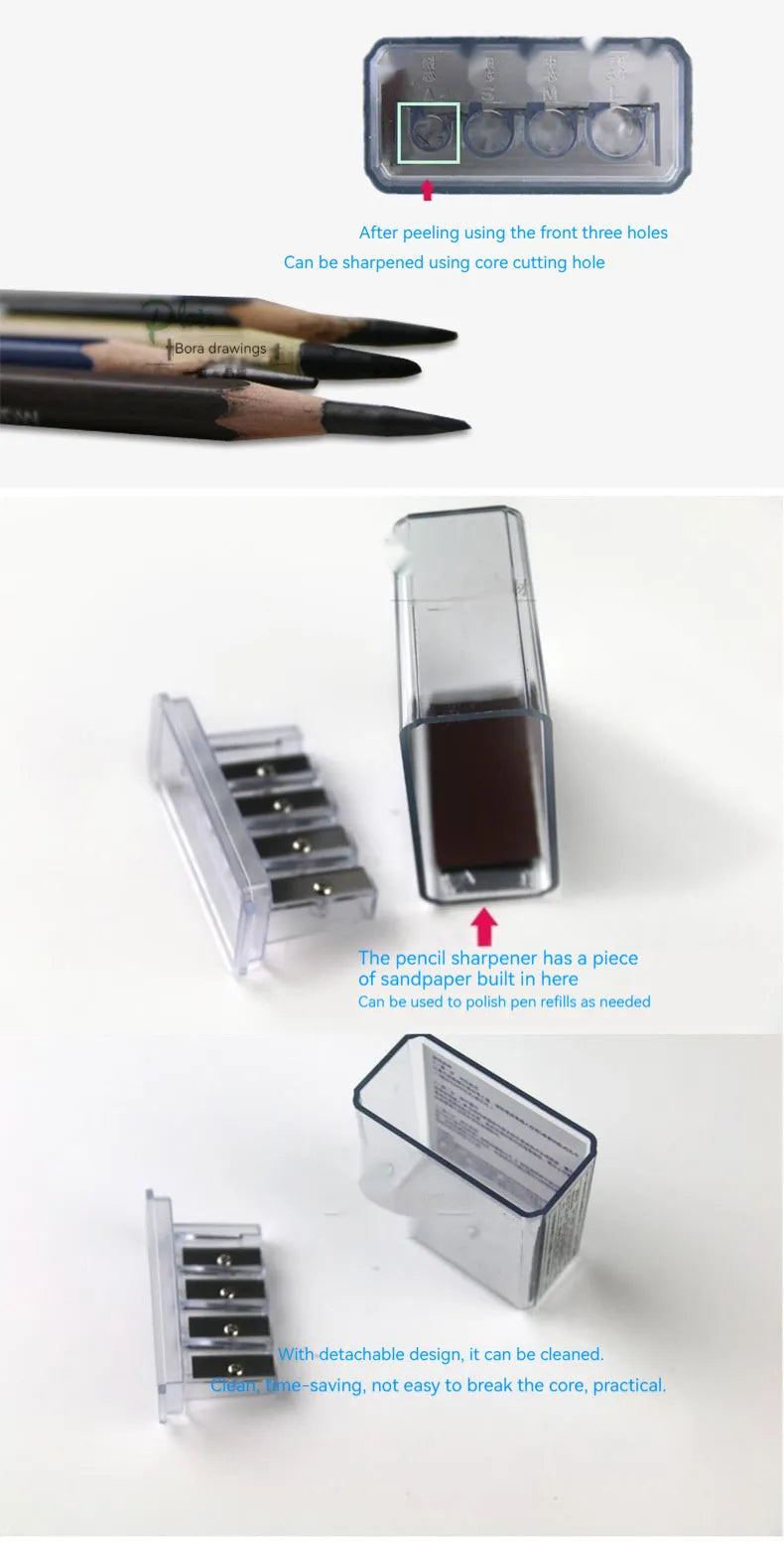 Four-hole geometric plastic pencil sharpener for art sketching with maintenance screwdriver