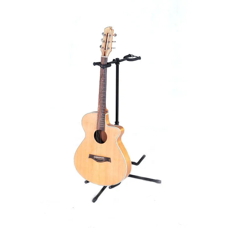 Black vertical double-headed adjustable guitar stand for electric and acoustic guitars