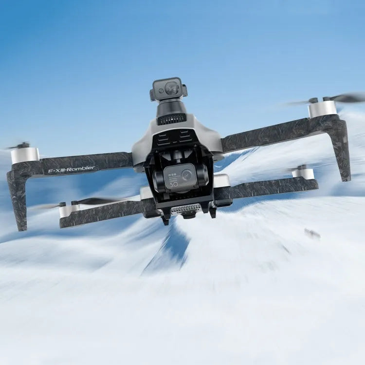 White folding quadcopter drone with 4K camera and obstacle avoidance sensors on a 30-50cm frame.