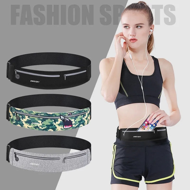 Unisex black waterproof waist bag with 8-inch compartment for outdoor sports.