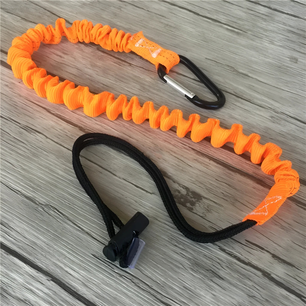 Orange fishing rod safety rope showing 90cm length and connector ends