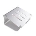 Aluminium alloy laptop cooling bracket with rotary hinge in grey and silver stripe options.