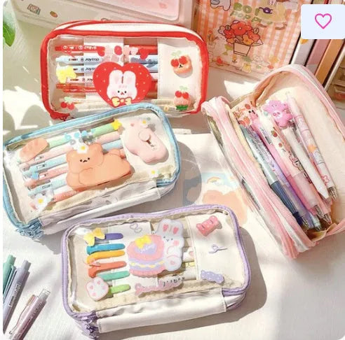 Transparent heart-design pencil case with TPU material showing pens inside