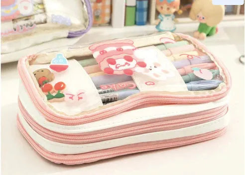 Transparent heart-design pencil case with TPU material showing pens inside