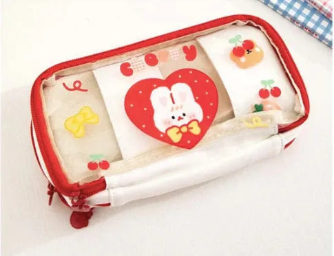 Transparent heart-design pencil case with TPU material showing pens inside