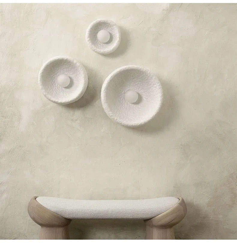 Modern Japanese-style silent wall lamp with round resin shade in three size options