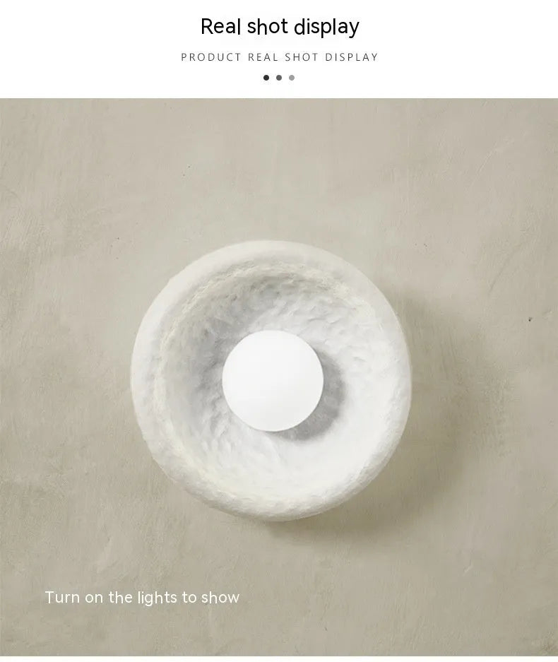 Modern Japanese-style silent wall lamp with round resin shade in three size options