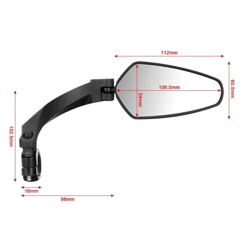 Black rotatable bicycle rearview mirror made of PMMA acrylic for mountain and road bike safety.