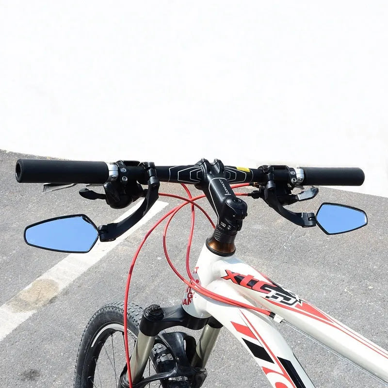Black rotatable bicycle rearview mirror made of PMMA acrylic for mountain and road bike safety.
