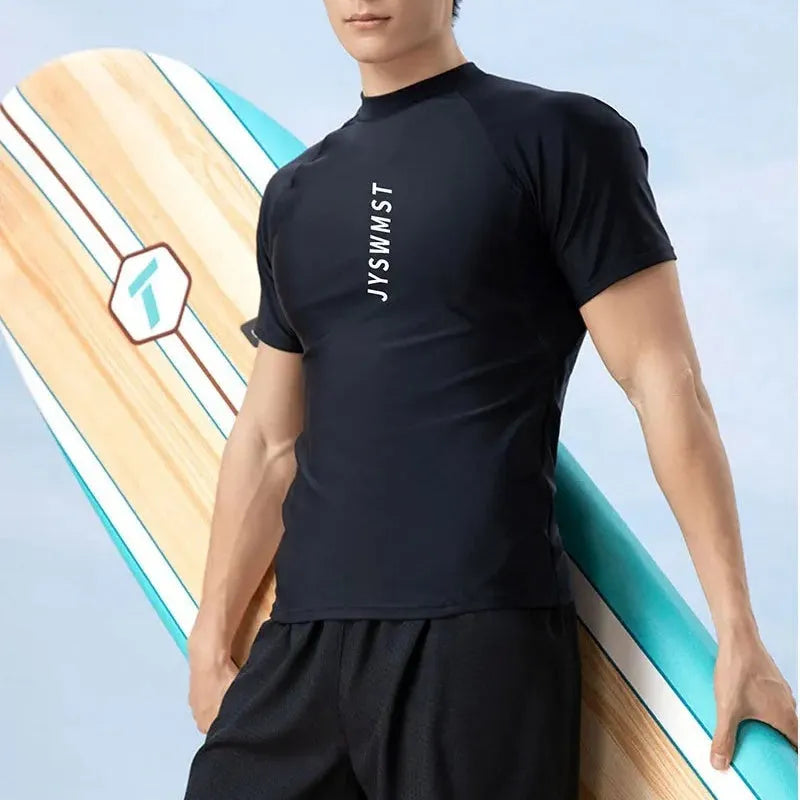 Men's polyester swimsuit set with top and pants in plus sizes M to 4XL