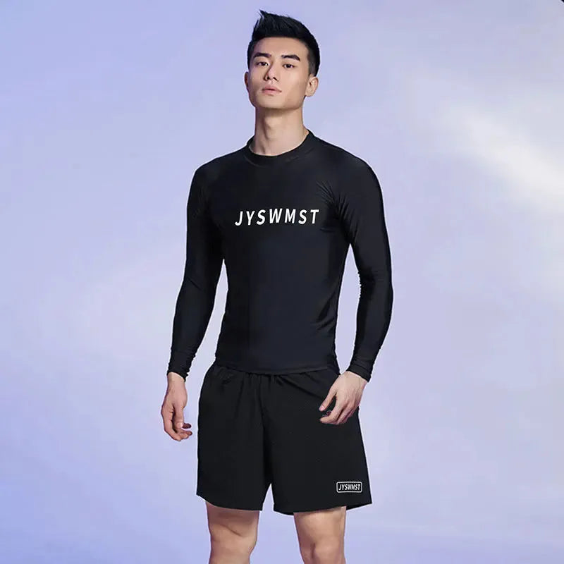 Men's polyester swimsuit set with top and pants in plus sizes M to 4XL