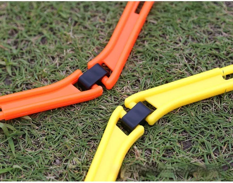 Six foldable hexagon football agility training rings in yellow, green, and orange colours