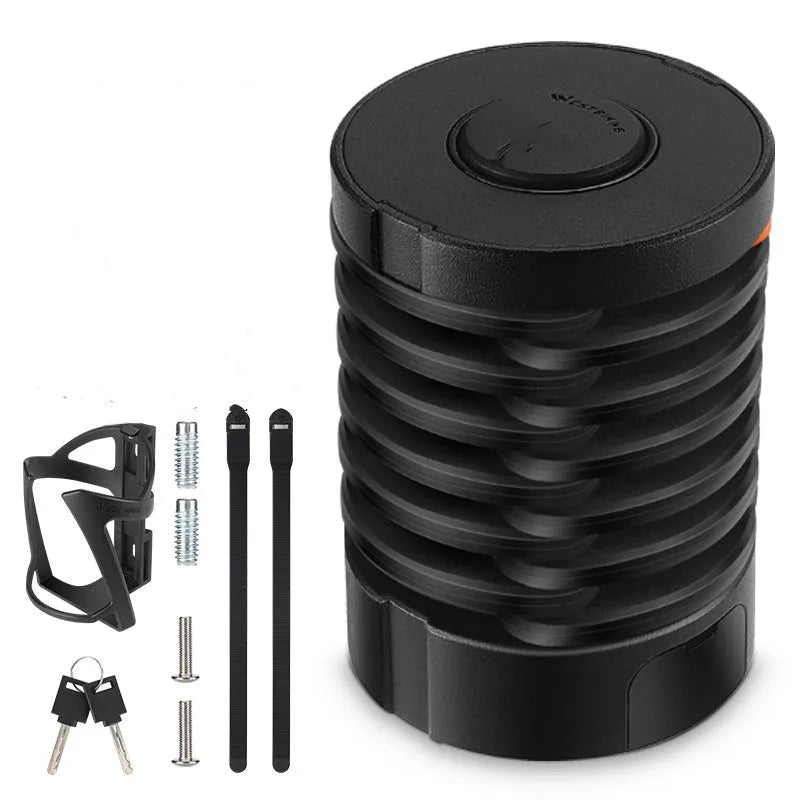Portable bicycle folding lock in black or black orange with multiple material construction