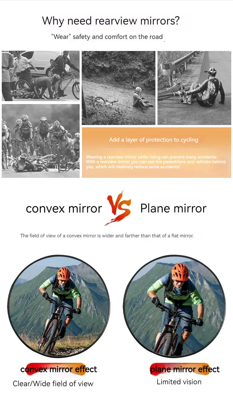 Black nylon wrist-mounted bicycle rear-view mirror with adjustable strap