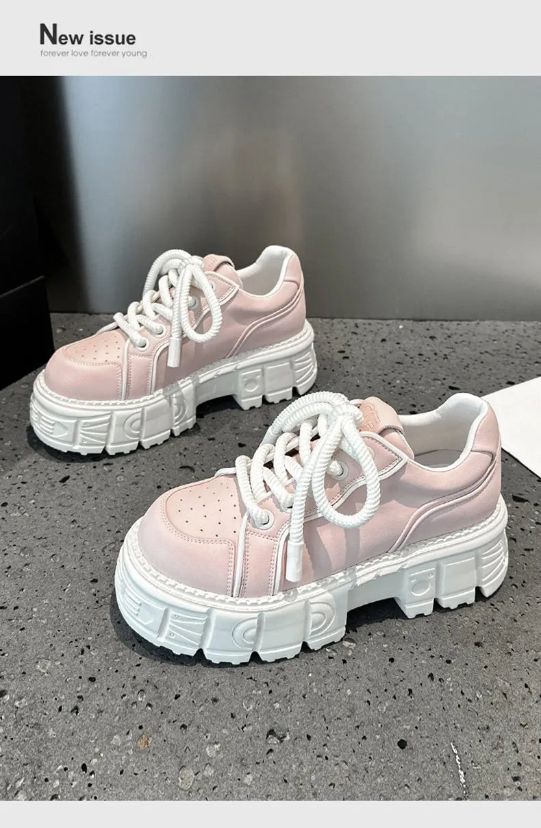 Women's beige muffin bottom leather shoes with height increasing sole and rubber foam construction