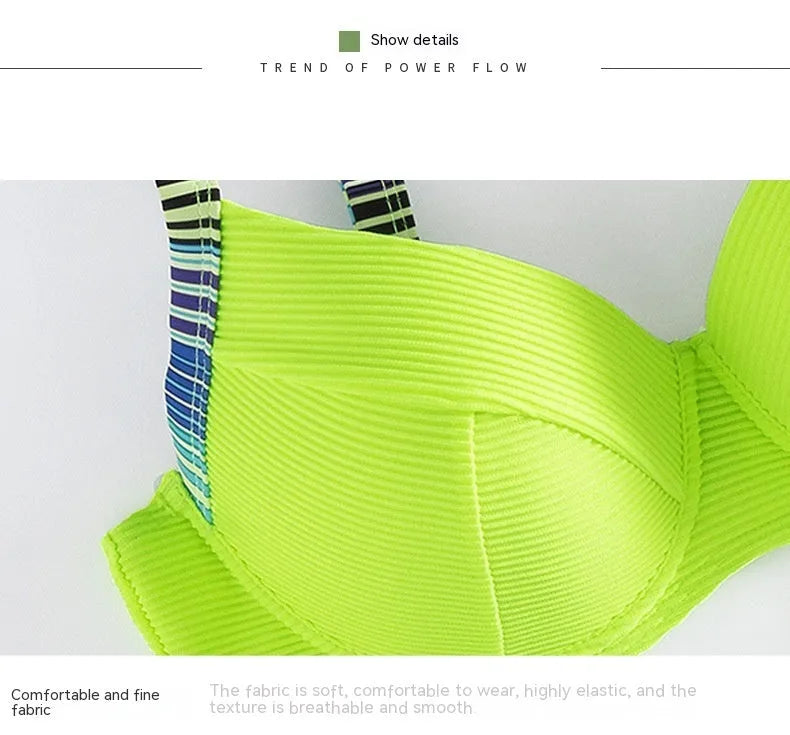 Green printed women's halter bikini set with split briefs on white background