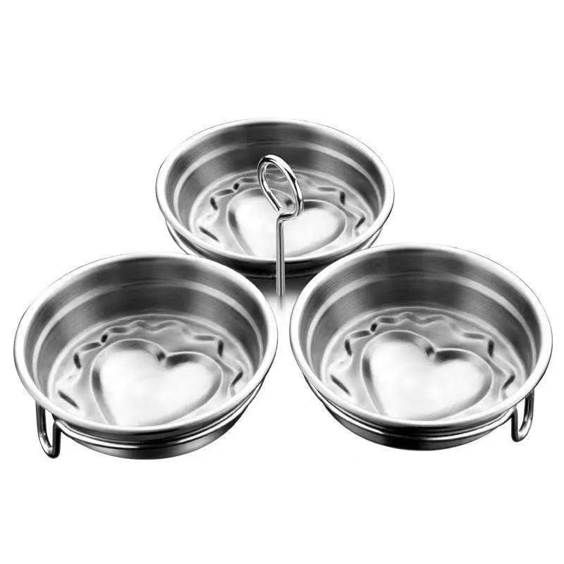 Stainless steel heart-shaped egg steamer with circular mould for household egg preparation
