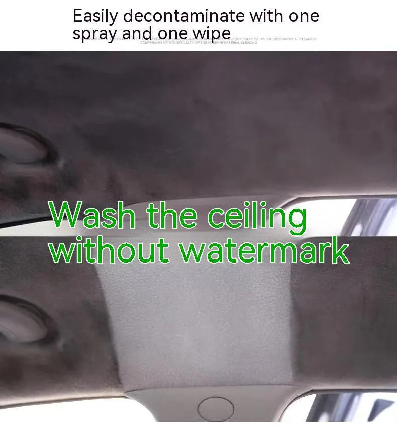 Bottle of foam decontamination cleaner for fabric roofs with a towel and sponge wipes.
