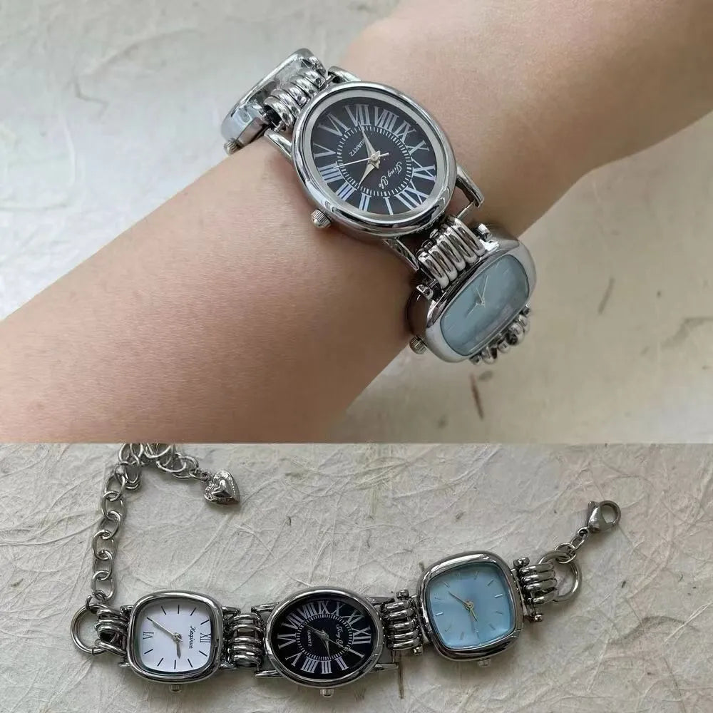 Vintage punk style purple watch for men with retro analogue clock face and bracelet strap