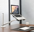 Dual arm laptop stand holder with aluminium alloy arms, laptop and tablet mounted, desktop clamp base