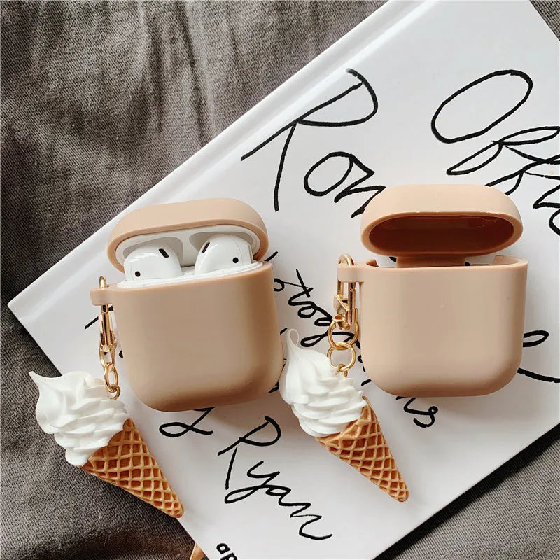 Cylinder Ice Cream design silicone protective case for Apple AirPods 2 wireless headphones in photo colour.