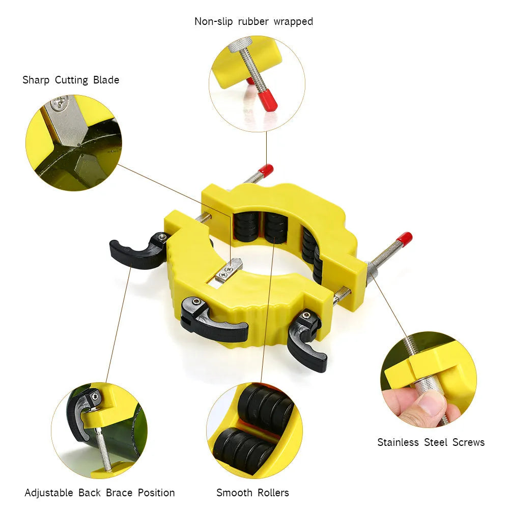 Adjustable glass bottle cutter tool in yellow with stainless steel blade for DIY craft projects