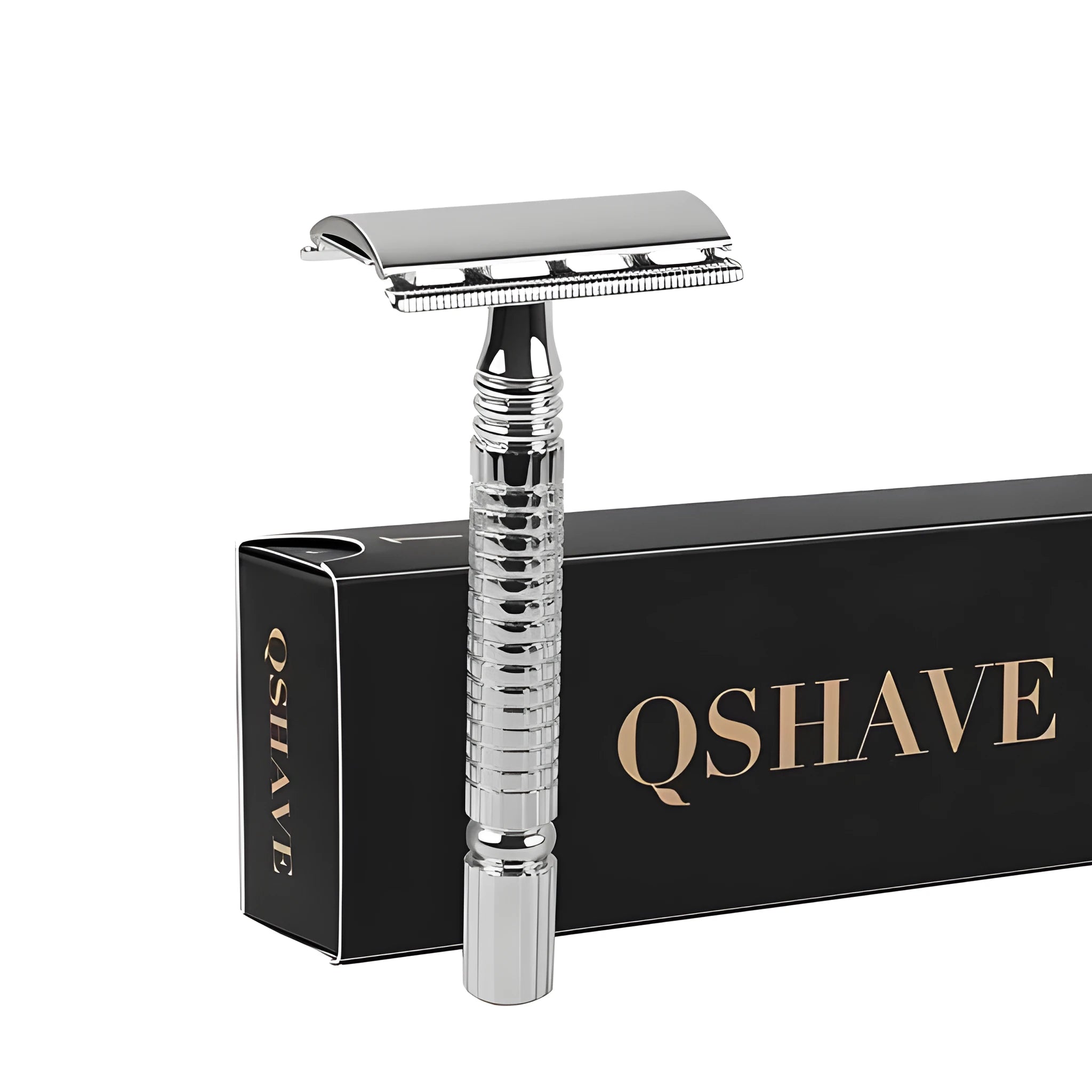 Chrome double edged safety razor with butterfly opening mechanism and storage box