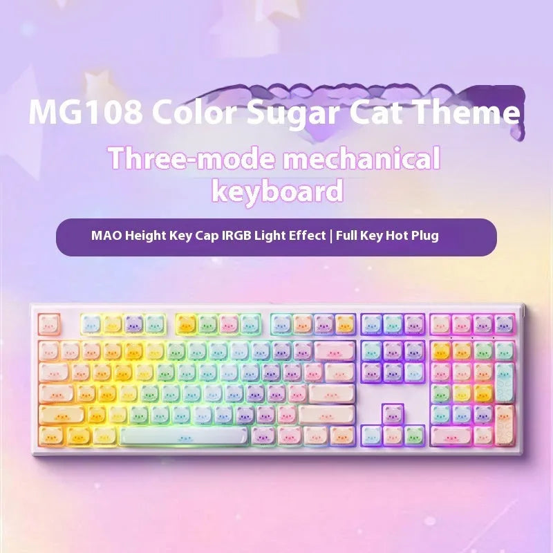MG108B candy cat coloured mechanical keyboard with Bluetooth connectivity and piano shaft switches