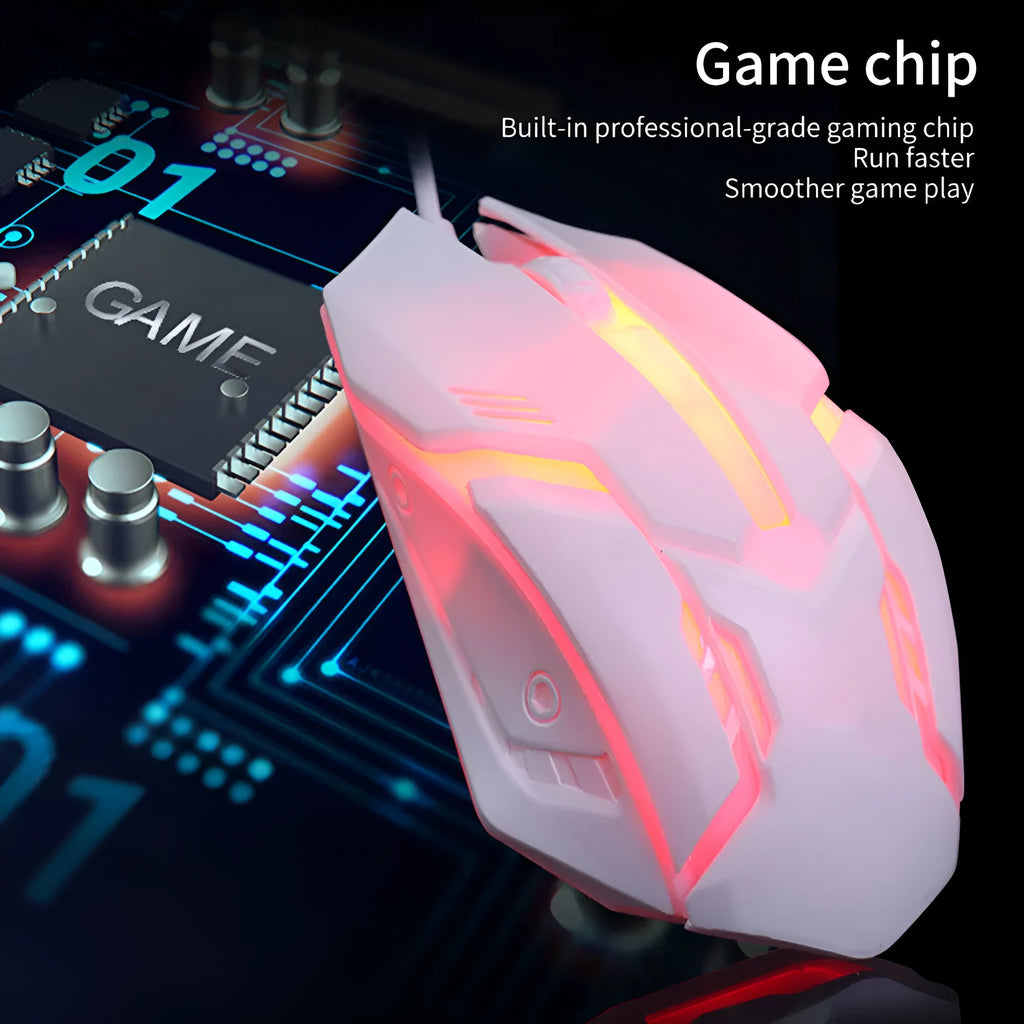 Wired luminous USB computer mouse in black or white with colourful glow effects and 1.3m cable