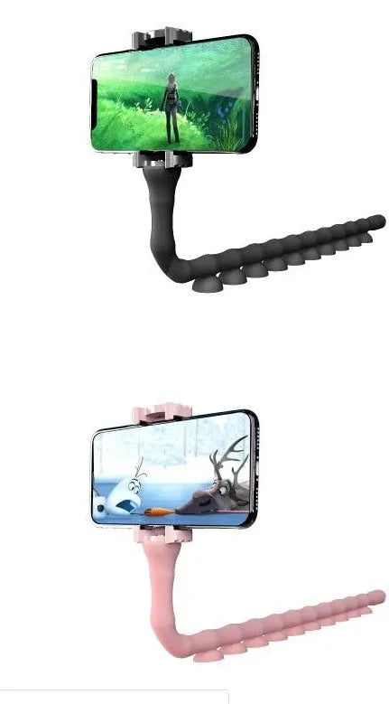 Lazy Bracket flexible mobile phone holder with suction cup mount extended to 62cm length showing 360° rotation mechanism