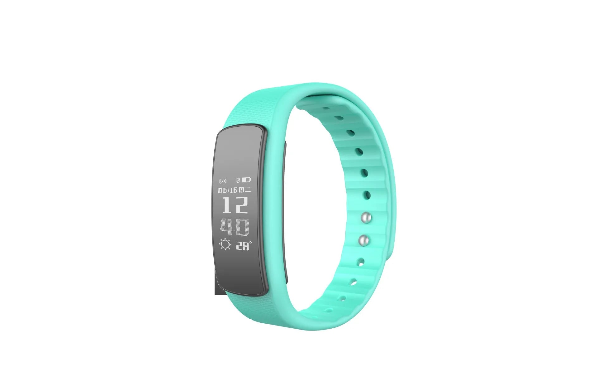 I6 smart sports bracelet with 0.96-inch screen showing fitness tracking interface on wrist