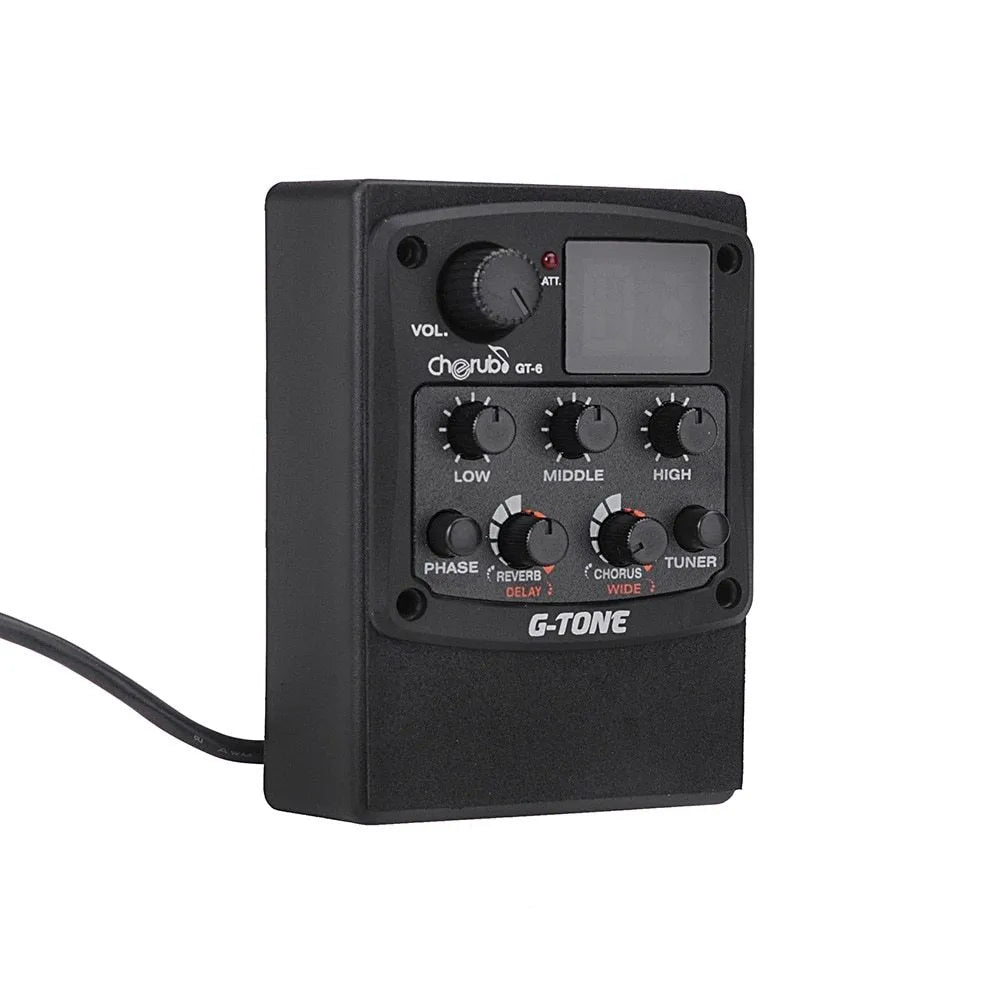 Cherub GT-6 black acoustic guitar pickup preamp with tone controls and effects
