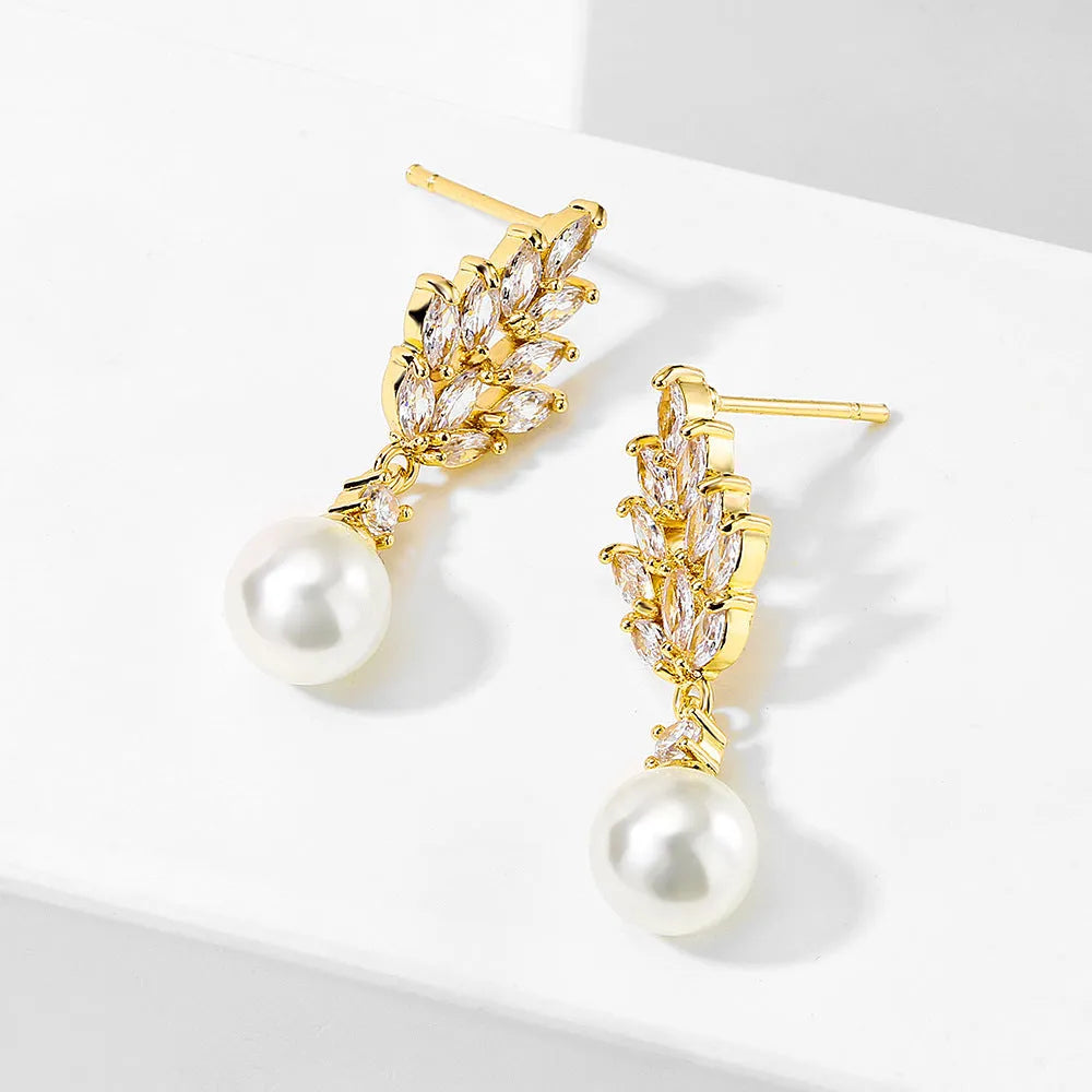 Geometric flower earrings with zircon inlays in gold, platinum, and rose gold plating options