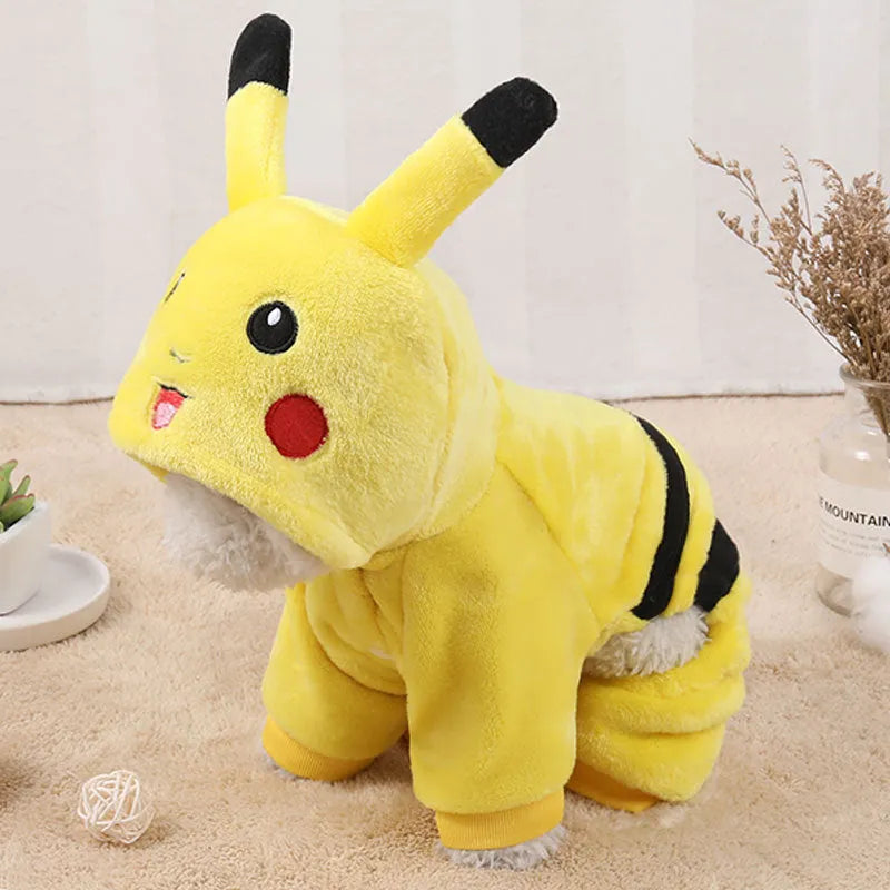 Fleece hooded cat coat in cartoon design for small pets in multiple sizes